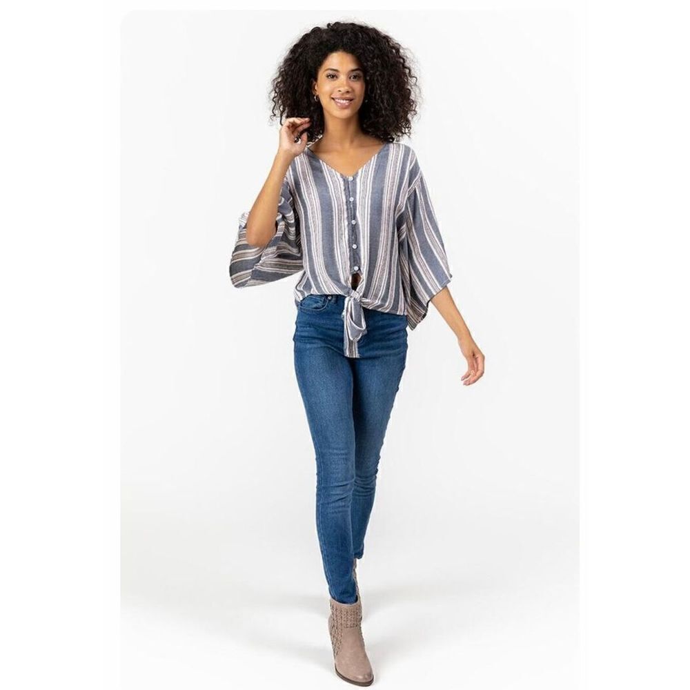 Womens Francescas Harper Heritage Jasmine Striped Front Tie Top - Sz S